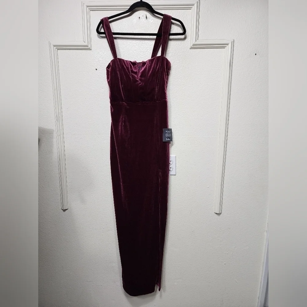 Lulus Pristine Luxury Dark Berry Velvet Bustier Maxi Dress S Wedding Party - Picture 6 of 10